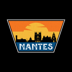 Nantes France Skyline Silhouette Retro Vintage Sunset Nantes Lover Travel Souvenir Sticker Vector Illustration SVG EPS