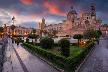 Palermo Cathedral, Sicily, Italy. Cityscape image of famous Palermo Cathedral in Palermo, Italy at beautiful sunset.
