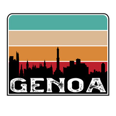 Genoa Italy Skyline Silhouette Retro Vintage Sunset Genoa Lover Travel Souvenir Sticker Vector Illustration SVG EPS