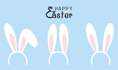 Easter bunny rabbit ears and hand written fonts on blue background vector.