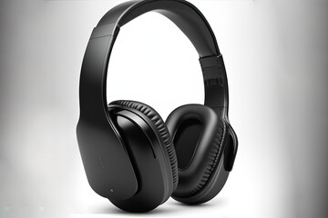Black, modern wireless headphones on a white isolated background. Generative AI
