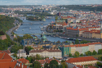 Naklejka na ściany i meble Aerial view of Vltava River and Prague Bridges - Prague, Czech Republic
