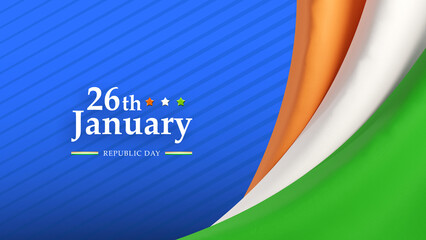Republic Day India 26th January, background with tricolor curves