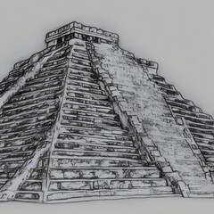 Historical sites Cancun Mexico pencil sketch 