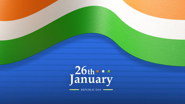 Indian republic day background with tricolor flag 3d style