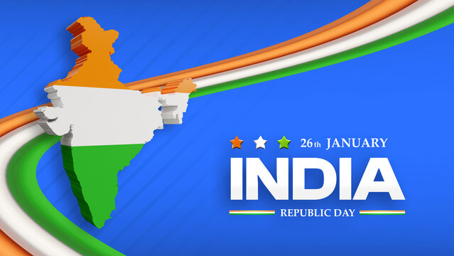 Indian republic day background with tricolor map 3d style