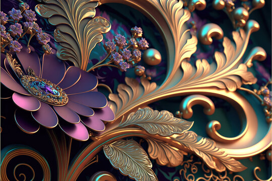 iridescent colorful and gold colors ornate texture pattern background as beautiful abstract illustration, generative ai