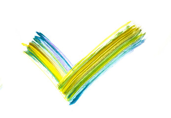 Green watercolor element on white background. Watercolor check mark icon