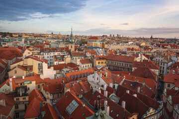 Fototapeta na wymiar Aerial view of Stare Mesto with Church of St. Gallen and Church of St Giles - Prague, Czech Republic