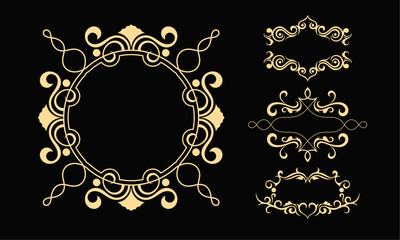 Vintage floral border set. Gorgeous vintage frame label. Ethnic engraved ornament element. Retro vector illustration.