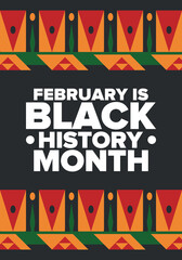 Black History Month. African American History. Celebrated annual. In February in United States and Canada. In October in Great Britain. Poster, card, banner, background. Vector illustration