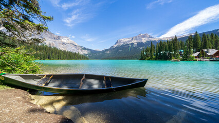 Canoe at Emerald Lake, Yoho National Park, Bristish Columbia, Canada