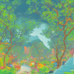 Fototapeta na wymiar Natural environment Hong Kong China colorful illustration 