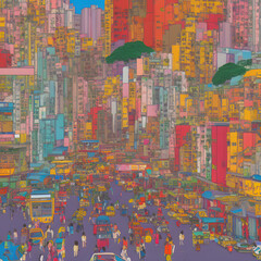 Cultural attractions Hong Kong China colorful illustration 