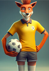 Fox with soccer ball in hand