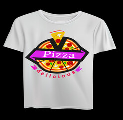 This is a cute t-shirt that is designed around pizza.