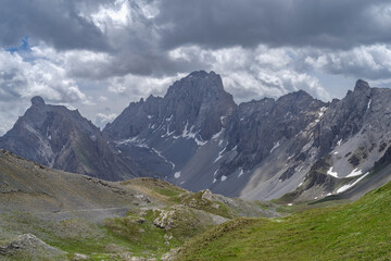 Fototapeta na wymiar Mount Oronaye (3.100 mt), Cottian Alps, along the border line between Italy (Maira valley) and France (Ubayette valley)