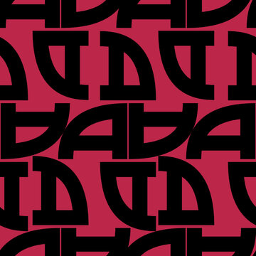 Vector seamless texture on isolated background in magenta viva color with black simple grotesque letters
