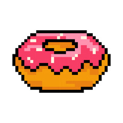Pixel donut icon, 8Bit donut. Pixel Art donut, Vector Illustration isolated on white background.