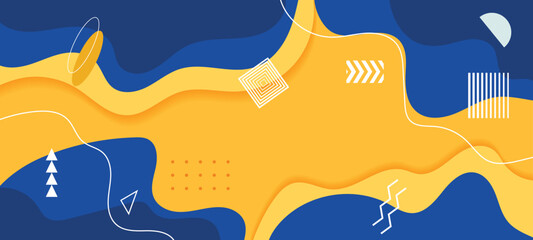 Simple abstract bright background yellow and blue colors. Hand drawn doodle shapes. Social media template modern trendy vector illustration. Flat vector business delicate beauty template background