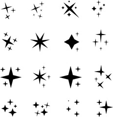 Fototapeta premium Minimalist silhouette stars icon, twinkle star shape symbols. Modern geometric elements, shining star icons..eps