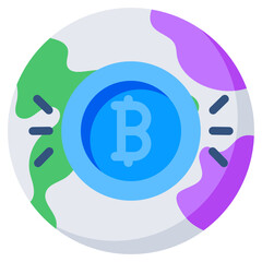 Bitcoin with globe, vector design of global bitcoin 