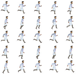 Fototapeta na wymiar Doctor 2D Animation sprite-sheets for videos and games.Doctor running