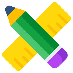 Pencil with scale, icon of stationery 