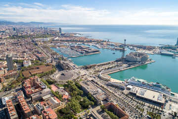 Obraz premium View Point Of Barcelona in Spain. Harbor of Barcelona in Background. Mediterranean Sea in Background.