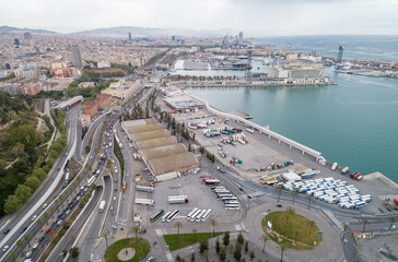 View Point Of Barcelona in Spain. Harbor of Barcelona in Background. Mediterranean Sea in Background.