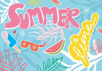 Summer time Doodles. Summer Icon on white background.