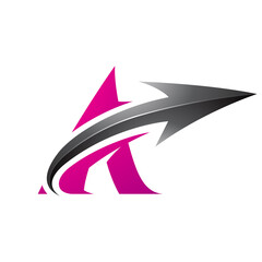 Obraz premium Bold Curvy Magenta Letter A with a Black Glossy Arrow