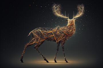 Reindeer made of lines, triangles and particle.