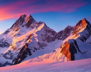sunset in the snowy mountains
