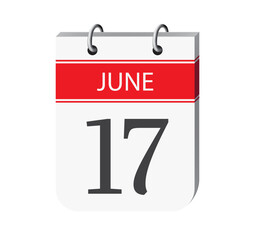 17 june calendar page vector. 3d one day calendar date appointment, deadline, event reminder illustration. Abstract three dimensional daily date calendar.
