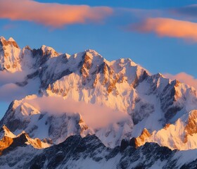 sunset in the snowy mountains
