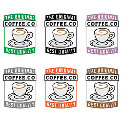 Colorful Swirly Coffee Cup Icon with Text - Set 3