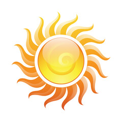 Curvy Glossy Yellow Spiral Sun Icon with Wavy Sun Rays