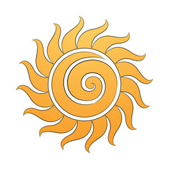 Curvy Yellow Spiral Sun Icon with Black Outlines