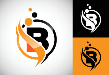 Initial letter B with the swoosh, biotech logo design concept. Logotype for science technology.