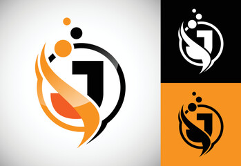 Initial letter J with the swoosh, biotech logo design concept. Logotype for science technology.