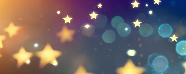 Fototapeta na wymiar Glowing stars on a gold, blue, and purple background