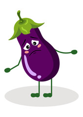 Eggplant funny mascot feeling sad
