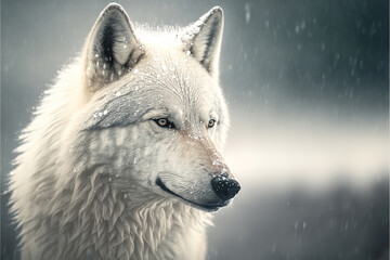 Fototapeta premium white wolf in the snow, generative ai