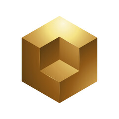 Golden Embossed Cube on a White Background