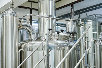 Steel tank for brewing alcohol drinks in modern brewery factory