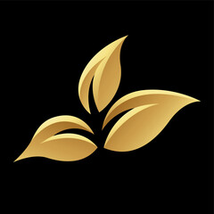 Golden Glossy Leaves on a Black Background - Icon 1