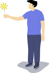 Man Playing Fireworks Character Vector