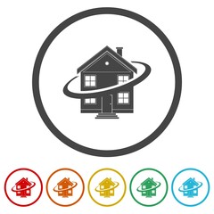 House circle logo. Set icons in color circle buttons