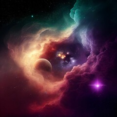Space background with night starry sky Dark purple nebula and planet